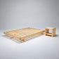 Malanya Bed with Curved Edges & Floating Legs in NZ Pine, Pale Yellow - Chocolate Wood