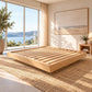 Malanya Bed with Curved Edges & Floating Legs in NZ Pine, Pale Yellow - Chocolate Wood