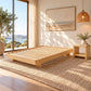 Malanya Bed with Curved Edges & Floating Legs in NZ Pine, Pale Yellow - Chocolate Wood