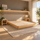 Malanya Bed with Curved Edges & Floating Legs in NZ Pine, Pale Yellow - Chocolate Wood