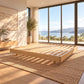 Malanya Bed with Curved Edges & Floating Legs in NZ Pine, Pale Yellow - Chocolate Wood