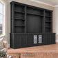 Harrington 5-piece wall unit in Black Stain, wide angled view with frosted glass centre doors