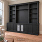 Harrington 5-piece wall unit in Black Stain, angled view with frosted glass centre doors