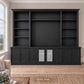 Harrington 5-piece wall unit in Black Stain with frosted glass centre doors and knob handles