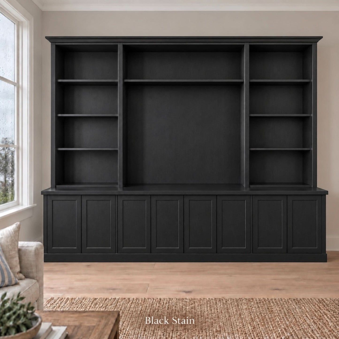 Harrington 5-piece wall unit in Black Stain with solid panel doors and no handles
