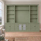 Harrington 5-piece wall unit in Dulux Green Spruce with frosted glass centre doors and knob handles