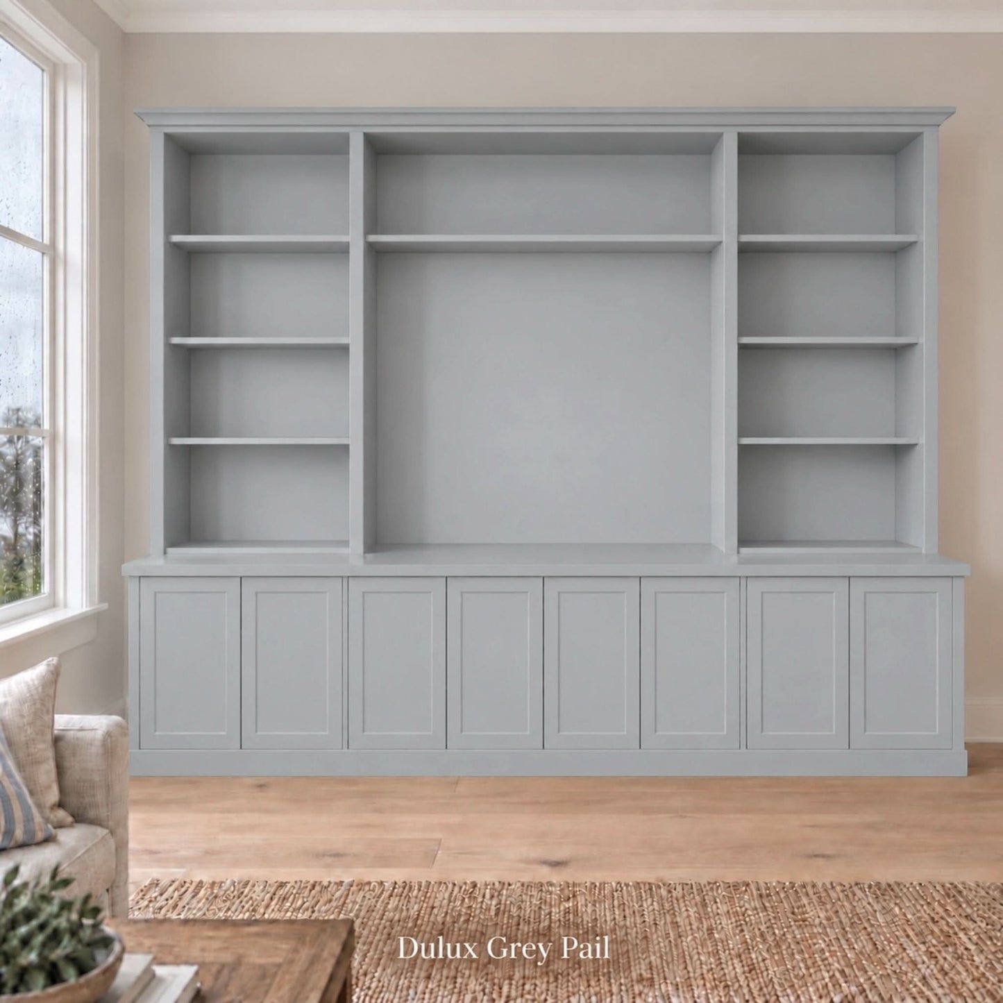 Harrington 5-piece wall unit in Dulux Grey Pail with solid panel doors and no handles