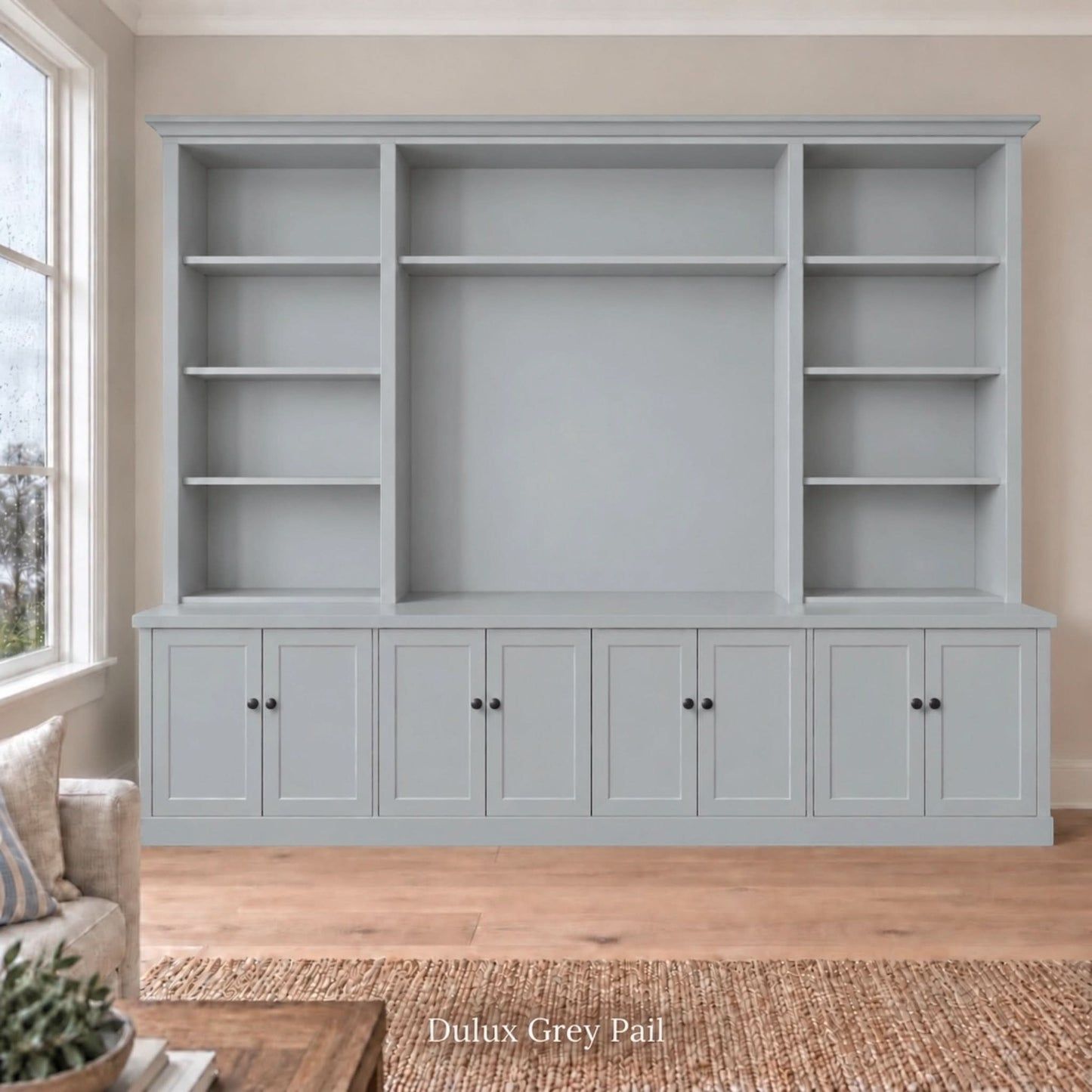 Harrington 5-piece wall unit in Dulux Grey Pail with solid panel doors and knob handles