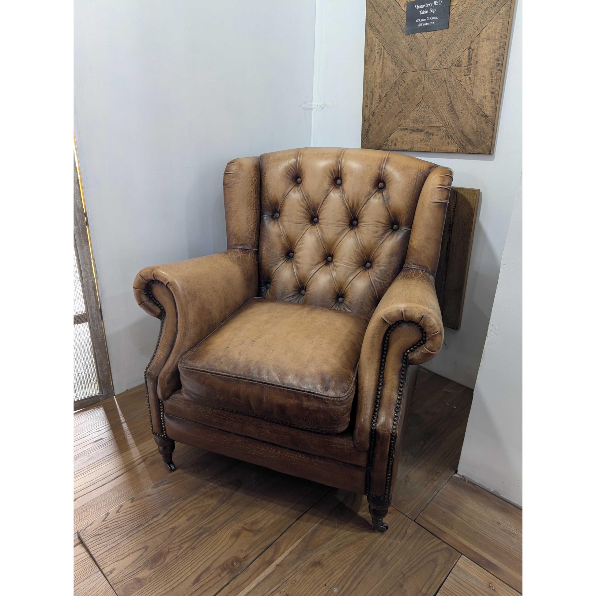 CHAMBERLAIN TOP GRAIN LEATHER ARMCHAIR/LOUNGE CHAIR IN CARAMEL - MyChocolateWood
