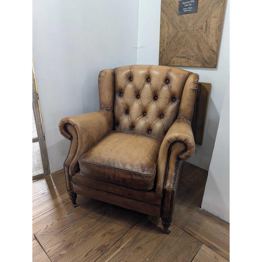 CHAMBERLAIN TOP GRAIN LEATHER ARMCHAIR/LOUNGE CHAIR IN CARAMEL - MyChocolateWood