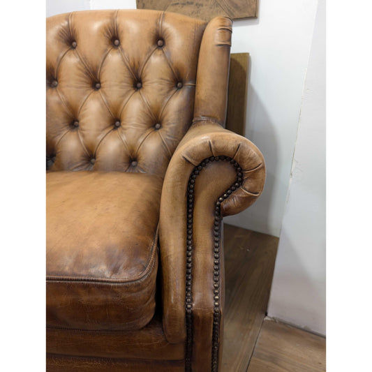 CHAMBERLAIN TOP GRAIN LEATHER ARMCHAIR/LOUNGE CHAIR IN CARAMEL - MyChocolateWood