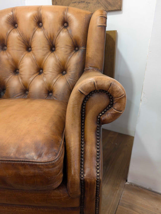 CHAMBERLAIN TOP GRAIN LEATHER ARMCHAIR/LOUNGE CHAIR IN CARAMEL - MyChocolateWood