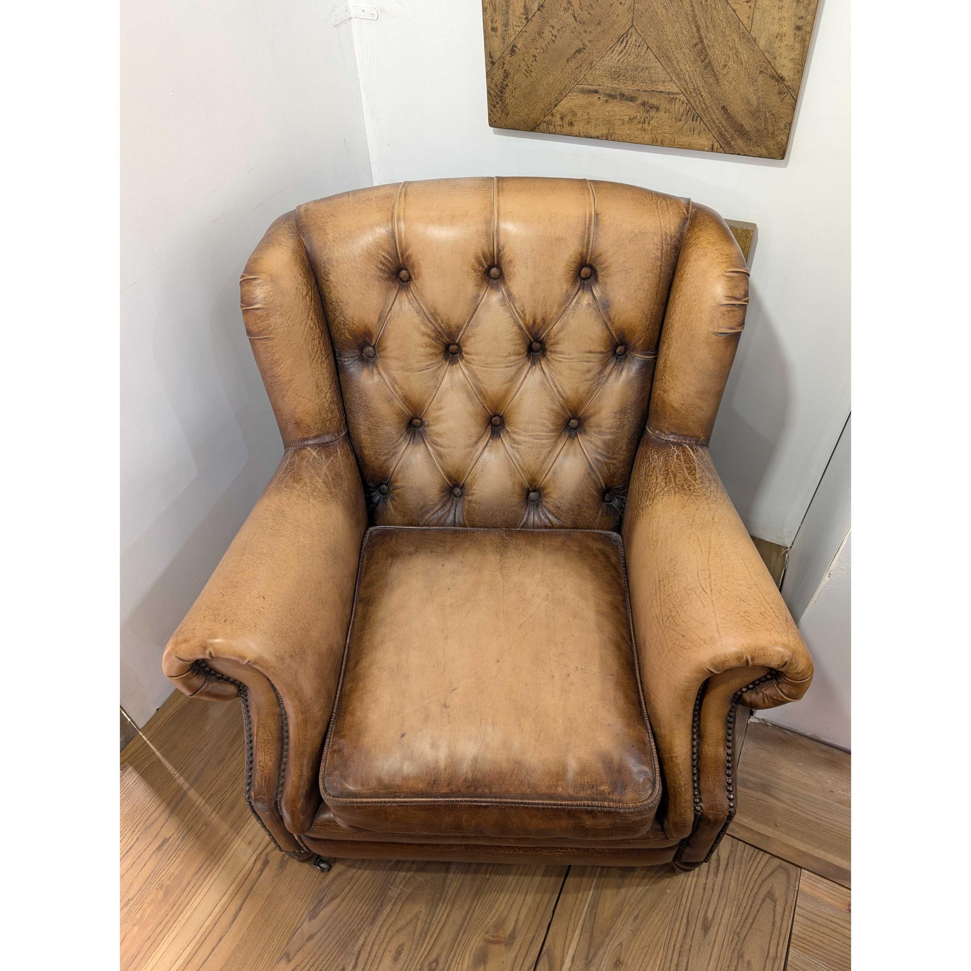 CHAMBERLAIN TOP GRAIN LEATHER ARMCHAIR/LOUNGE CHAIR IN CARAMEL - MyChocolateWood