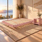 Malanya Bed with Curved Edges & Floating Legs in Blush Pink, styled in a bedroom, bedside table not included - Chocolate Wood