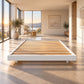 Malanya Bed with Curved Edges & Floating Legs in White - Chocolate Wood