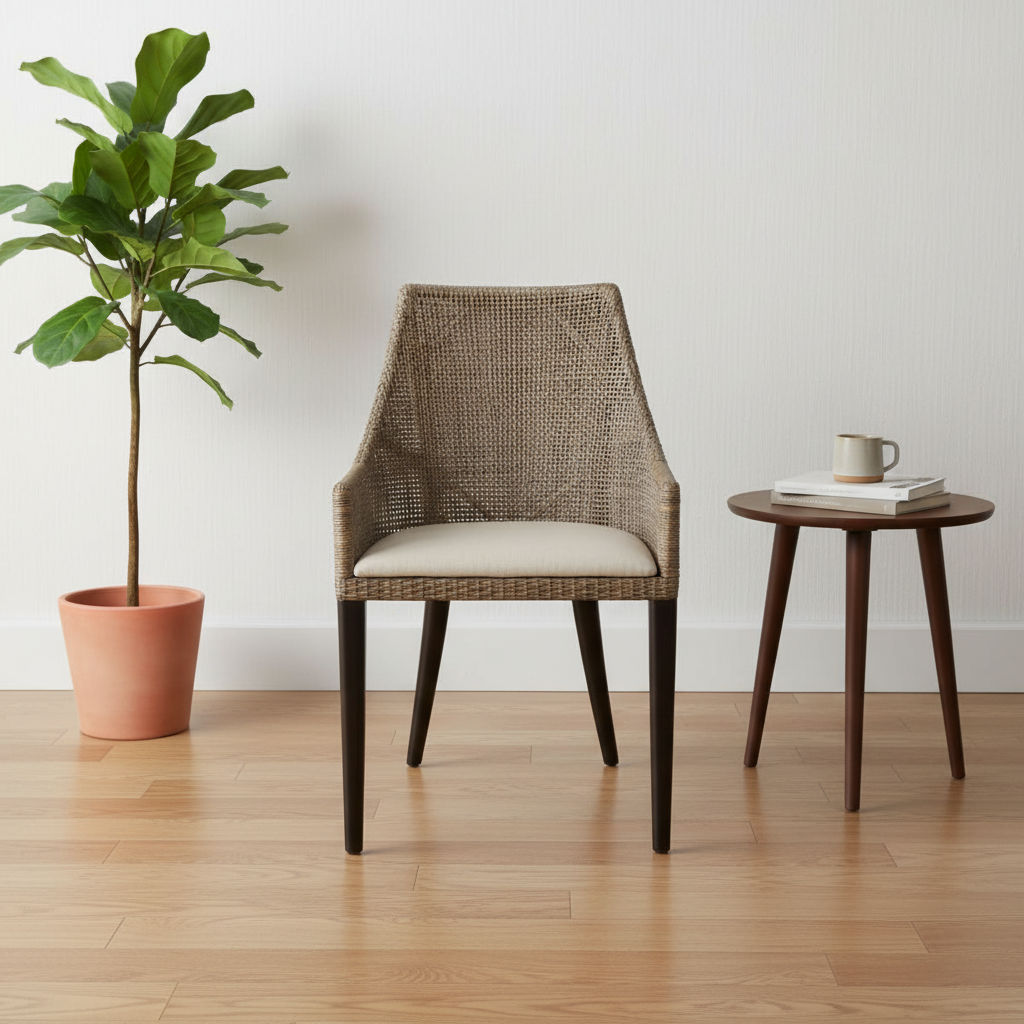 Jenalli Hamptons Rattan Dining Chair / Lounge Chair in Smoked Greywash - Chocolate Wood