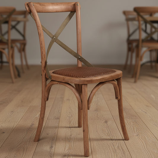 BELMONT GREY METAL CROSS BACK CHAIR IN MEDIUM HONEY - MyChocolateWood