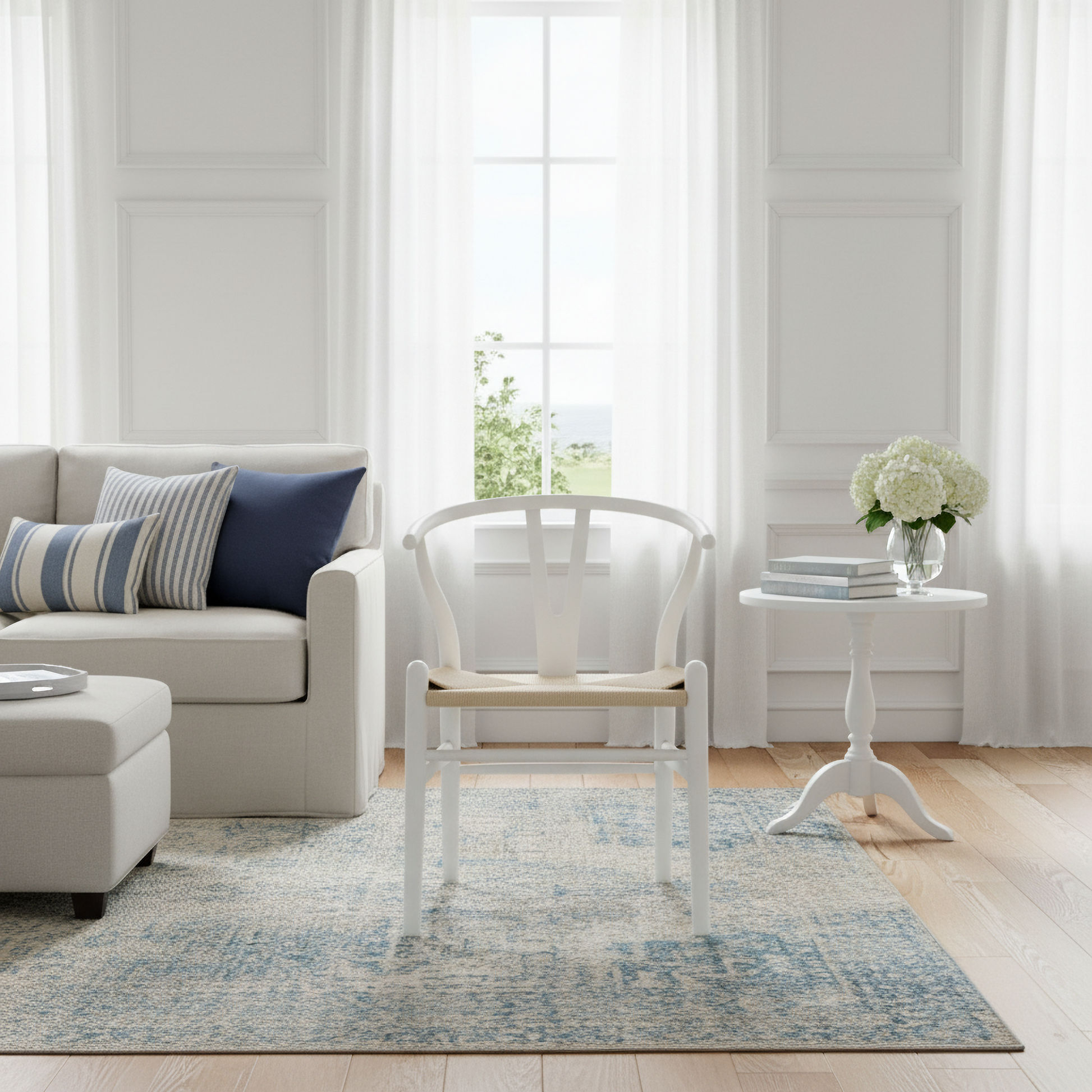 Solid Beechwood Wishbone Dining Chair in White styled