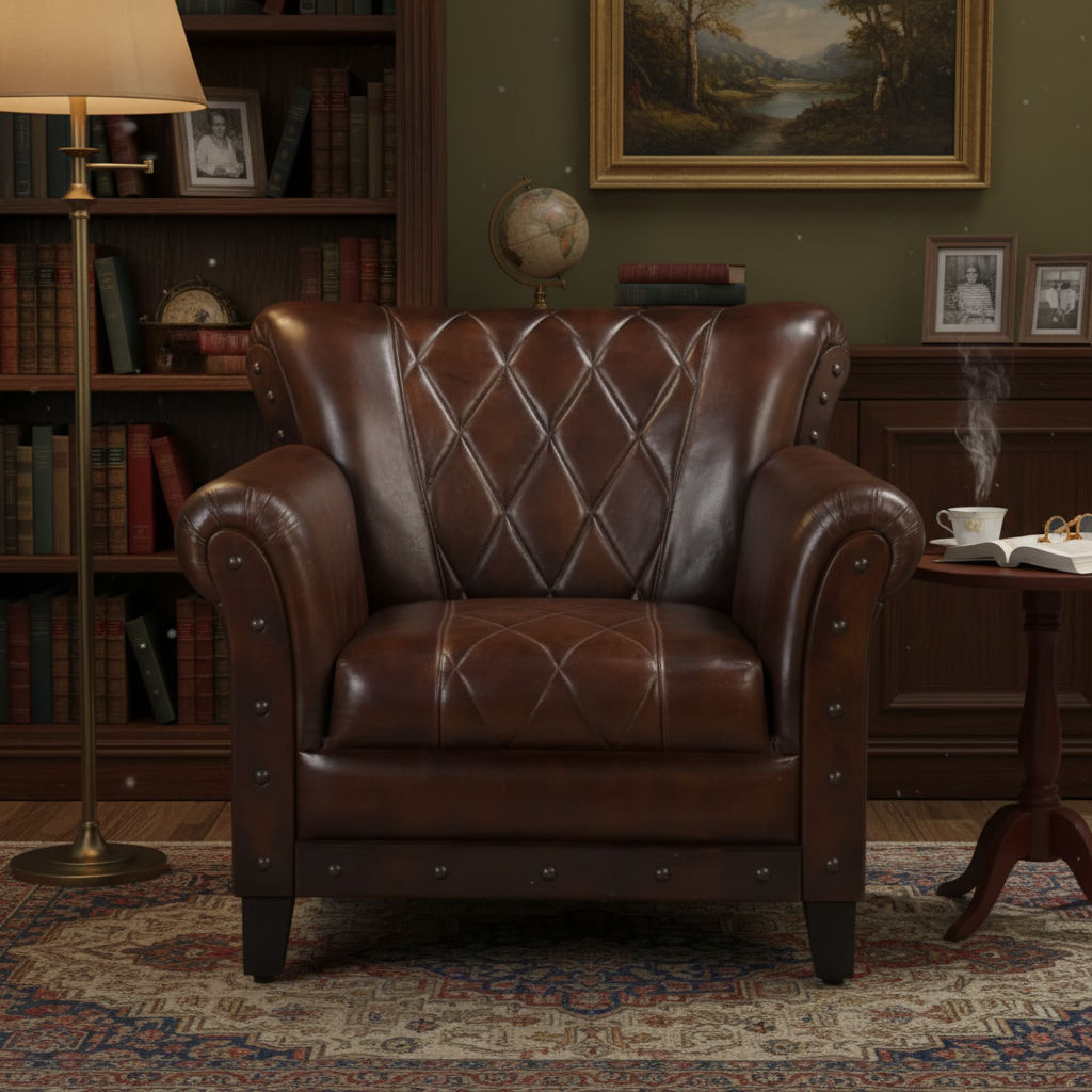 CHESTER STUDDED LEATHER ARMCHAIR - MyChocolateWood