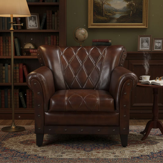 CHESTER STUDDED LEATHER ARMCHAIR - MyChocolateWood