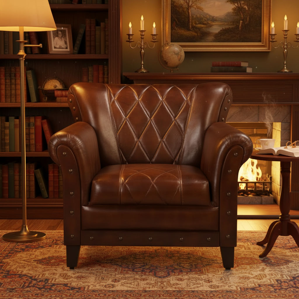 CHESTER STUDDED LEATHER ARMCHAIR - MyChocolateWood