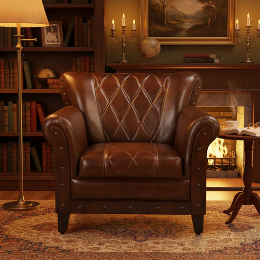 CHESTER STUDDED LEATHER ARMCHAIR - MyChocolateWood