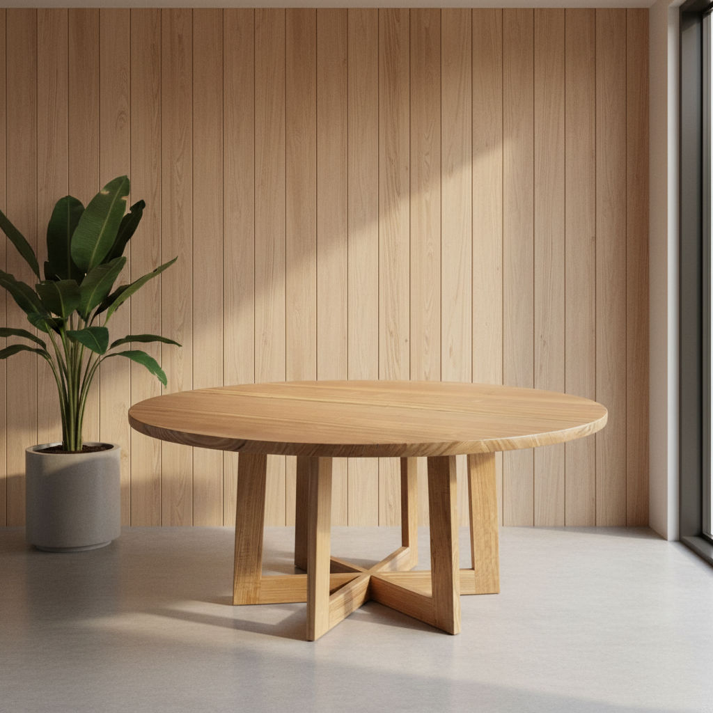TORRENT ROUND DINING TABLE IN SOLID VICTORIAN ASH 180CM - CUSTOM MADE - MyChocolateWood
