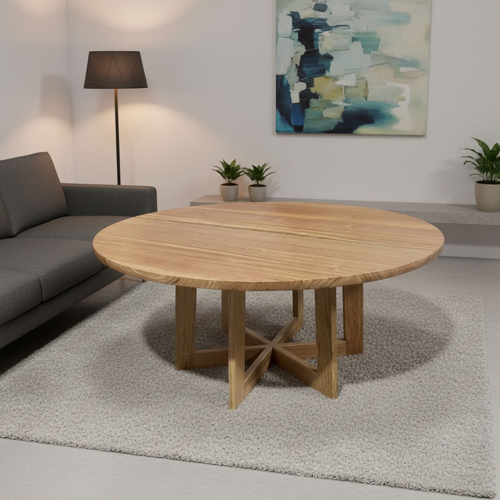 TORRENT ROUND DINING TABLE IN SOLID VICTORIAN ASH 180CM - CUSTOM MADE - MyChocolateWood
