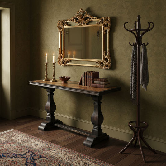 EMPRESS FRENCH PROVINCIAL RECYCLED OAK PEDESTAL HALL TABLE CONSOLE BROWN BROWN - FLOOR STOCK CLEARANCE - MyChocolateWood