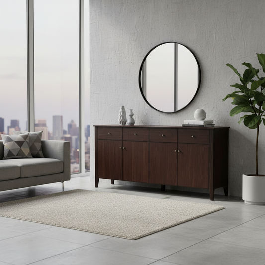 DYLAN AUSTRALIAN MADE TASSIE OAK 4 DOORS & 4 DRAWERS BUFFET/SIDEBOARD IN CHOCOLATE