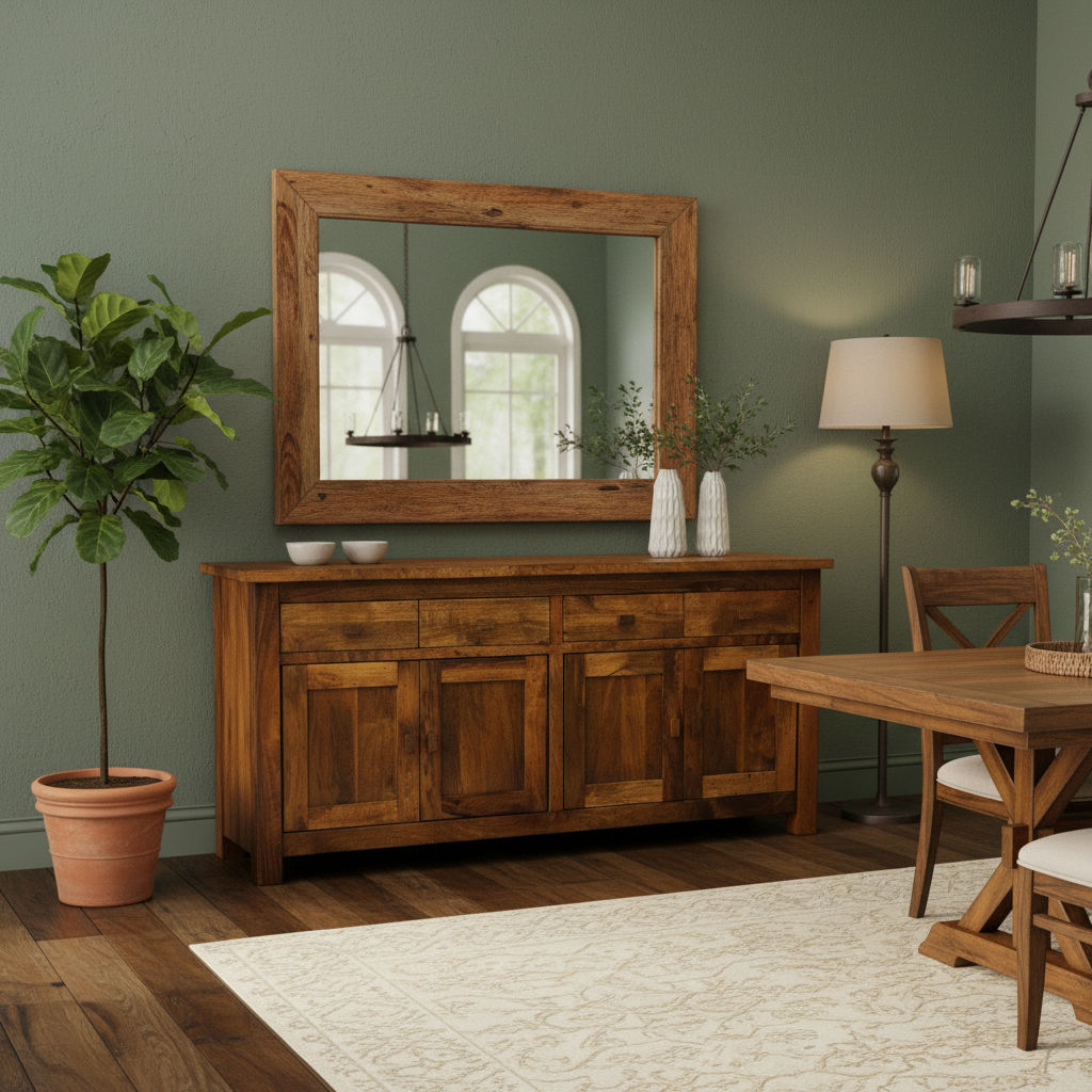 Solid Benato Indian Rosewood buffet with four doors and four drawers, showcasing rich wood grain and craftsmanship.