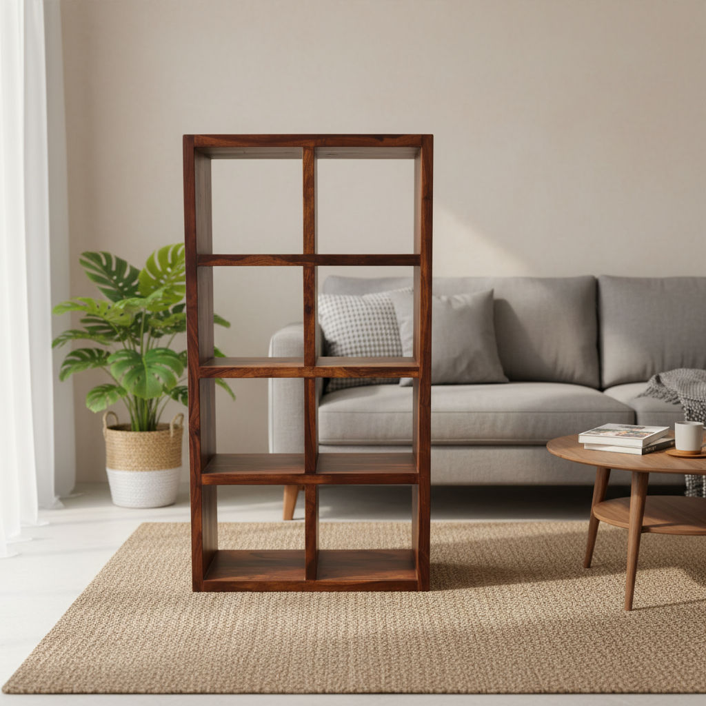 Solid Benato Indian Rosewood 8-cube display unit by MyChocolateWood, showcasing a sleek, handcrafted wooden storage and display piece.