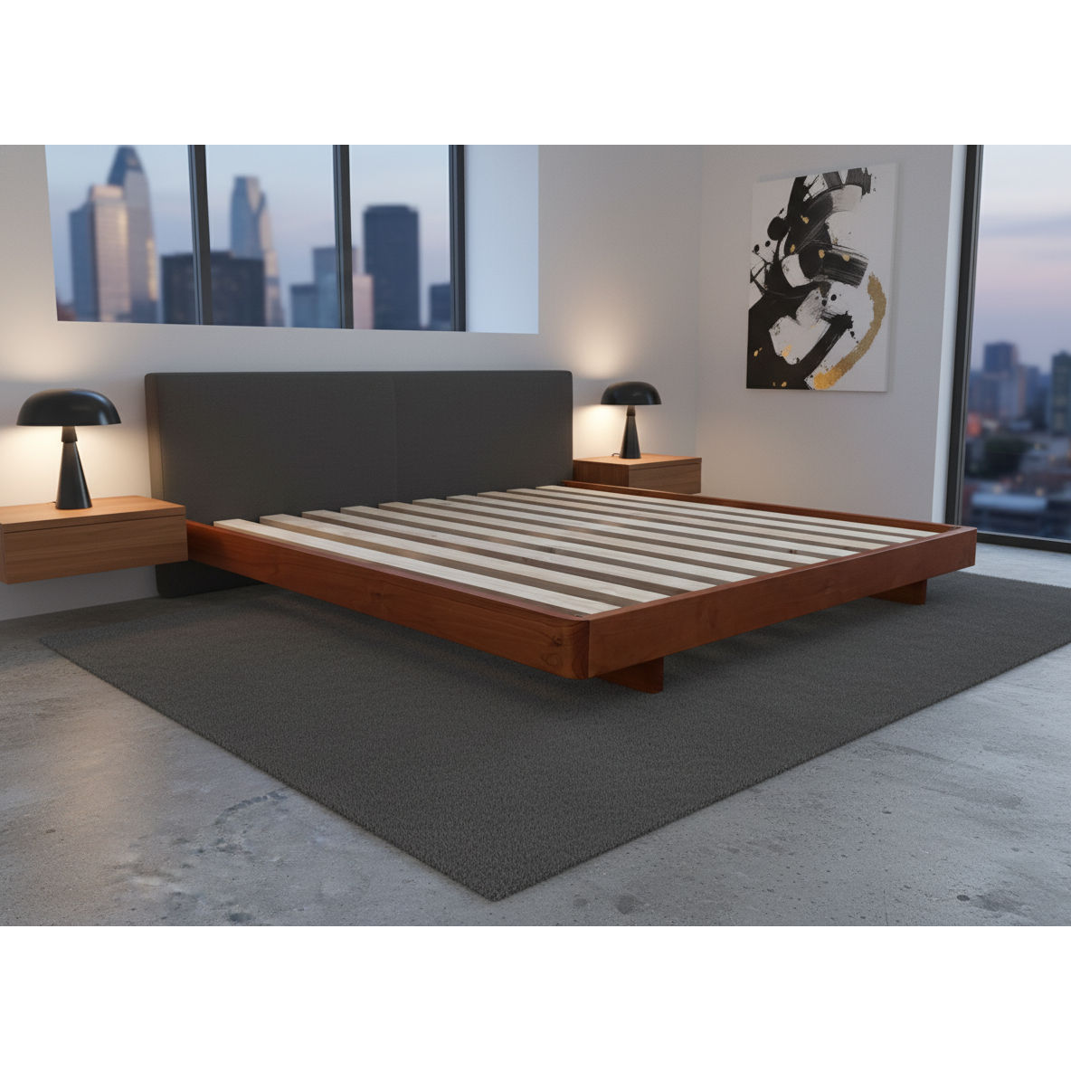 MALANYA SOLID PINE BED WITH CURVED EDGES & FLOATING LEGS LIGHT HONEY- MADE TO ORDER - MyChocolateWood