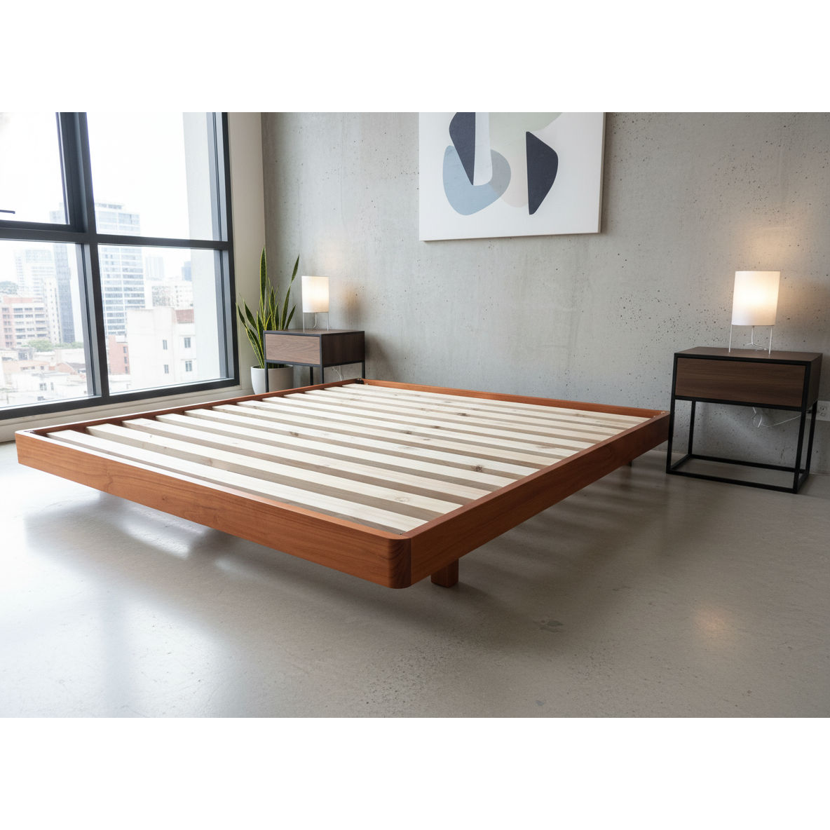 MALANYA SOLID PINE BED WITH CURVED EDGES & FLOATING LEGS LIGHT HONEY- MADE TO ORDER - MyChocolateWood