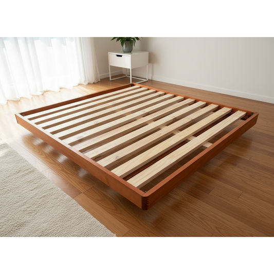 MALANYA SOLID PINE BED WITH CURVED EDGES & FLOATING LEGS LIGHT HONEY- MADE TO ORDER - MyChocolateWood