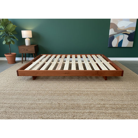 MALANYA SOLID PINE BED WITH CURVED EDGES & FLOATING LEGS LIGHT HONEY- MADE TO ORDER - MyChocolateWood