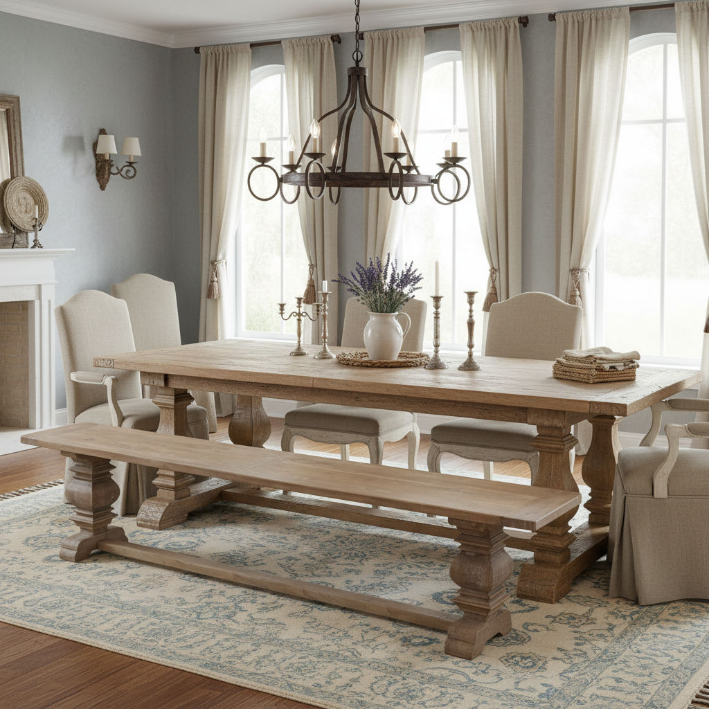 RHIANNON FARMHOUSE RUSTIC DINING TABLE 200CM + 2 X RHIANNON FARMHOUSE BENCHES IN RECYCLED ELM - MyChocolateWood