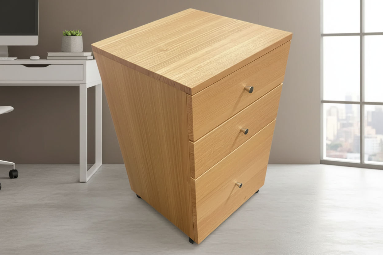 TELMA VICTORIAN ASH SMALL FILING CABINET IN CLEAR LACQUER ON WHEELS - MyChocolateWood