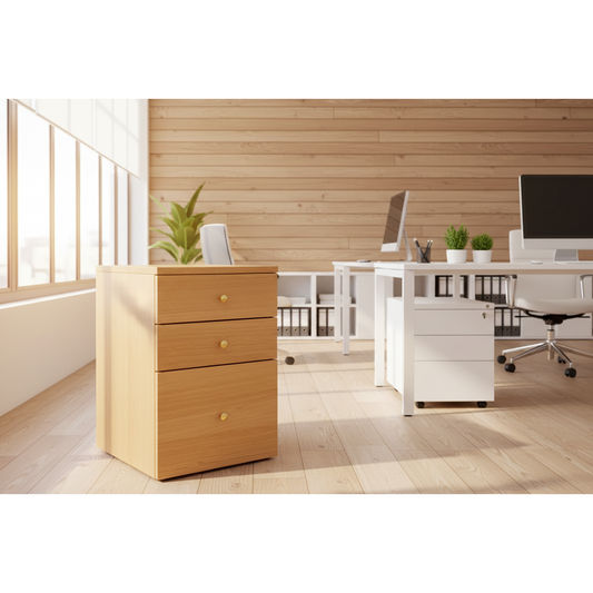 TELMA VICTORIAN ASH SMALL FILING CABINET IN CLEAR LACQUER ON WHEELS - MyChocolateWood