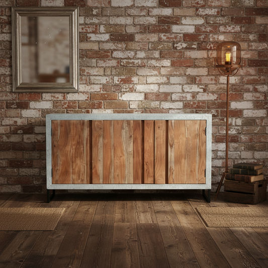 THE CONCRETE VINTAGE TIMBER SIDEBOARD / BUFFET - 3-DOOR - 158CM LAC&MATT FINISH FLOOR STOCK CLEARANCE