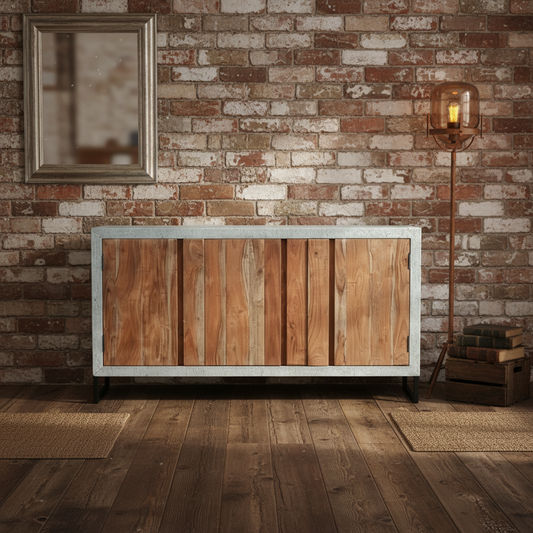 THE CONCRETE VINTAGE TIMBER SIDEBOARD / BUFFET - 3-DOOR - 158CM LAC&MATT FINISH FLOOR STOCK CLEARANCE - MyChocolateWood