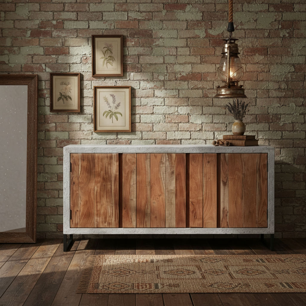THE CONCRETE VINTAGE TIMBER SIDEBOARD / BUFFET - 3-DOOR - 158CM LAC&MATT FINISH FLOOR STOCK CLEARANCE - MyChocolateWood