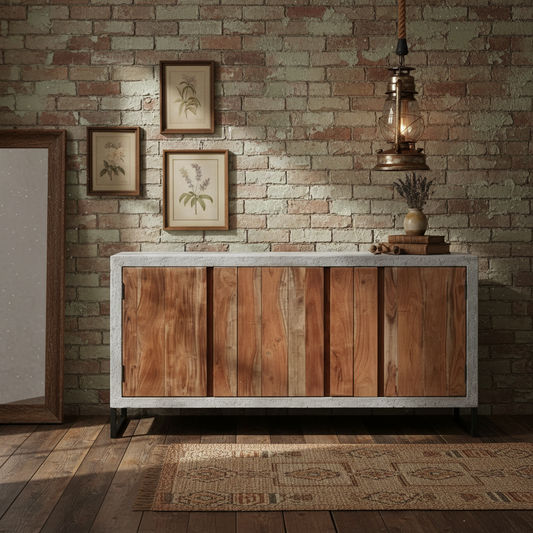 THE CONCRETE VINTAGE TIMBER SIDEBOARD / BUFFET - 3-DOOR - 158CM LAC&MATT FINISH FLOOR STOCK CLEARANCE - MyChocolateWood