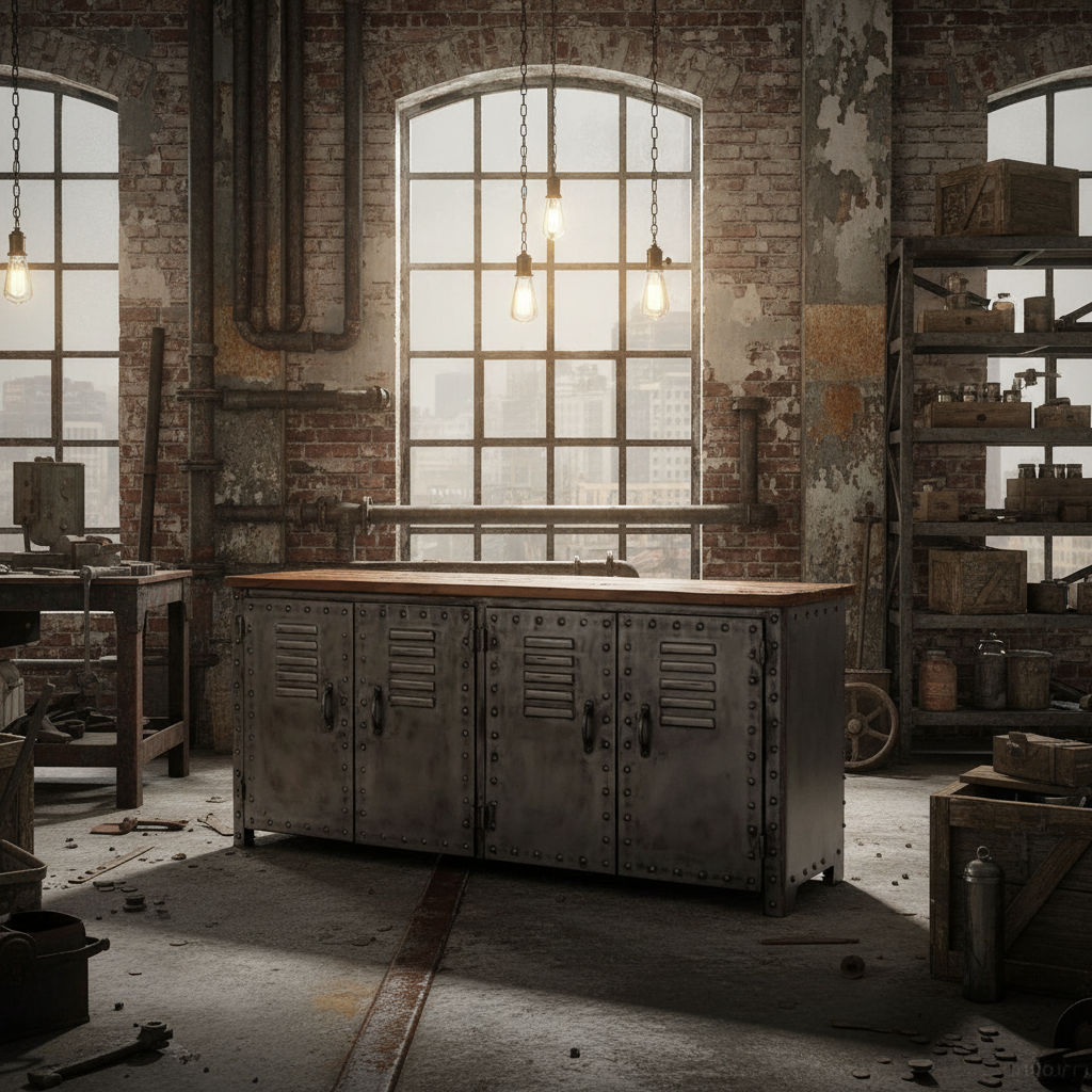 NEWTON VINTAGE IRON LOCKER SIDEBOARD BUFFET/RECLAIMED RAILWAY SLEEPER WOOD - MyChocolateWood