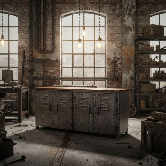 NEWTON VINTAGE IRON LOCKER SIDEBOARD BUFFET/RECLAIMED RAILWAY SLEEPER WOOD - MyChocolateWood