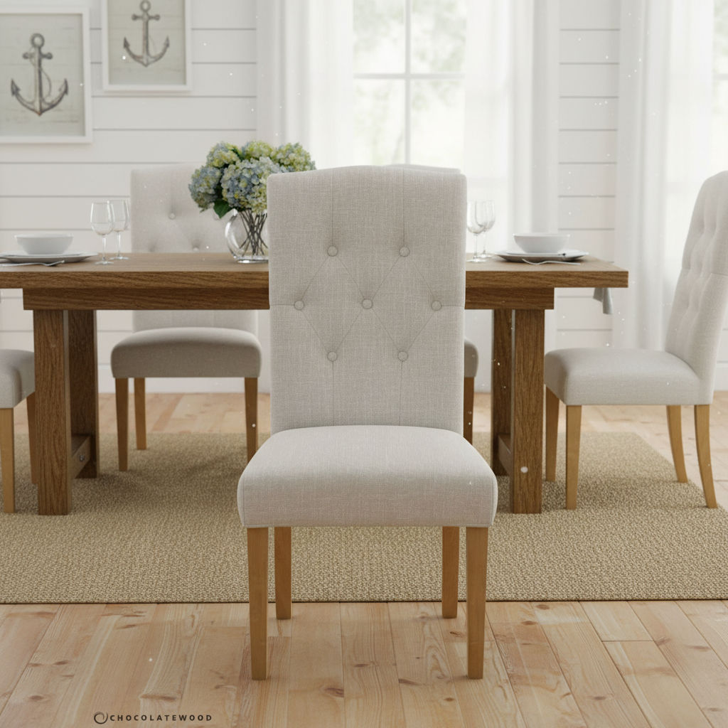 MULAN FABRIC DINING CHAIR IN FLAXEEN - FLOOR STOCK CLEARANCE - MyChocolateWood