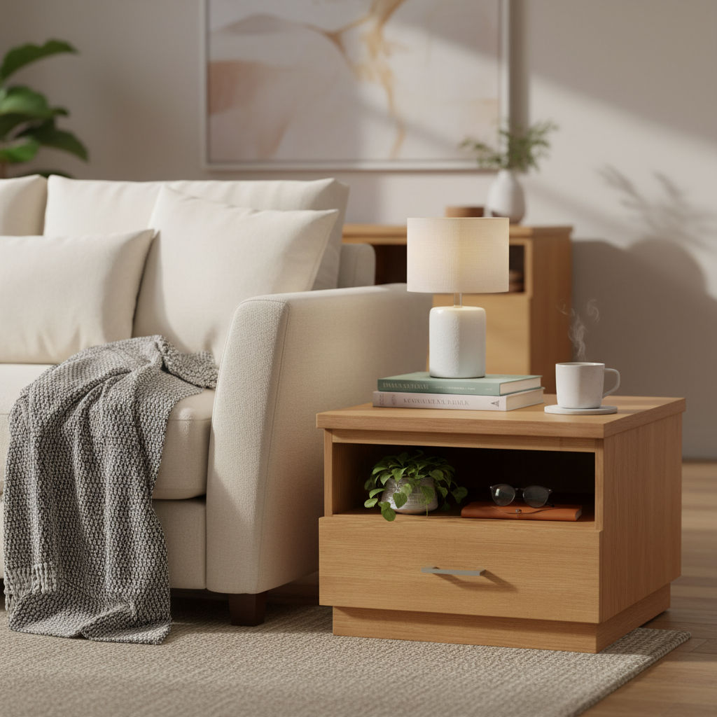 ANYA SOLID VICTORIAN ASH 1 DRAWER LAMP TABLE/SIDE TABLE IN WHEAT - FLOOR STOCK CLEARANCE - MyChocolateWood