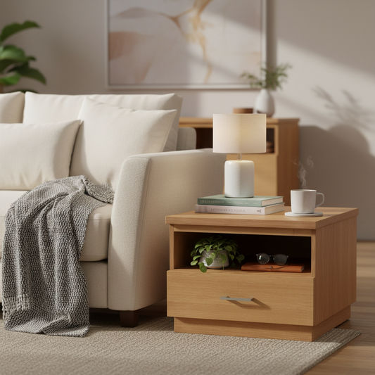 ANYA SOLID VICTORIAN ASH 1 DRAWER LAMP TABLE/SIDE TABLE IN WHEAT - FLOOR STOCK CLEARANCE - MyChocolateWood