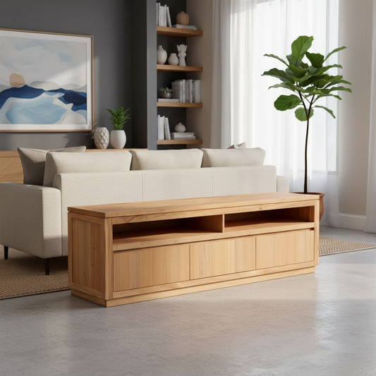 VALANCE TASSIE OAK 3 DRAWERS TV UNIT IN NATURAL - MyChocolateWood