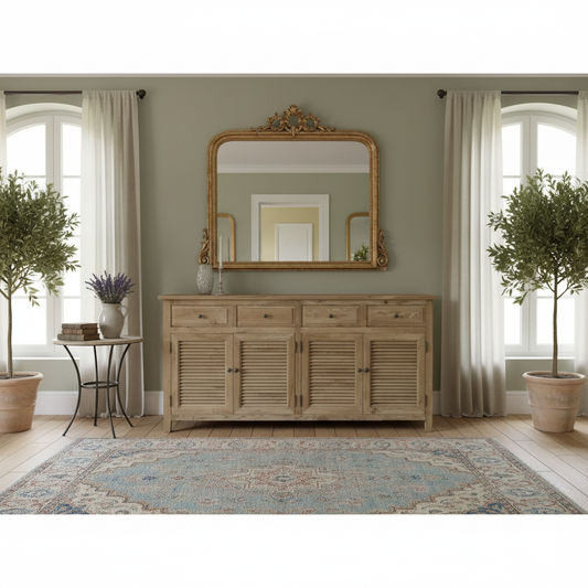 PALM BEACH BUFFET/SIDEBOARD 4 DOORS 4 DRAWERS LOUVRE STYLE IN SOLID OAK - MyChocolateWood